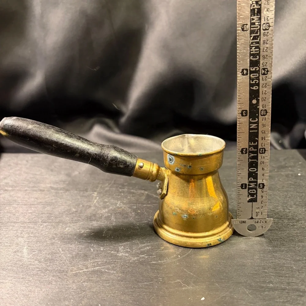 Vintage Brass Turkish Coffee Pot Cezve Ibrik with Black Wood Handle 7.5in